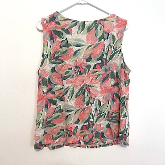 JOIE White Green Pink Tropical Floral Cowl Neck 100% Linen Sleeveless Blouse Top - Picture 8 of 12